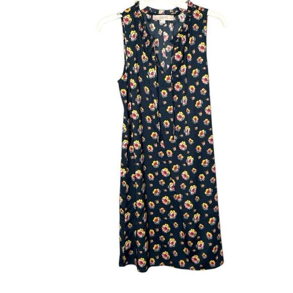 LOFT Floral Sleeveless Tie Neck Mini Dress Women's Size SP green yellow red - Picture 1 of 10